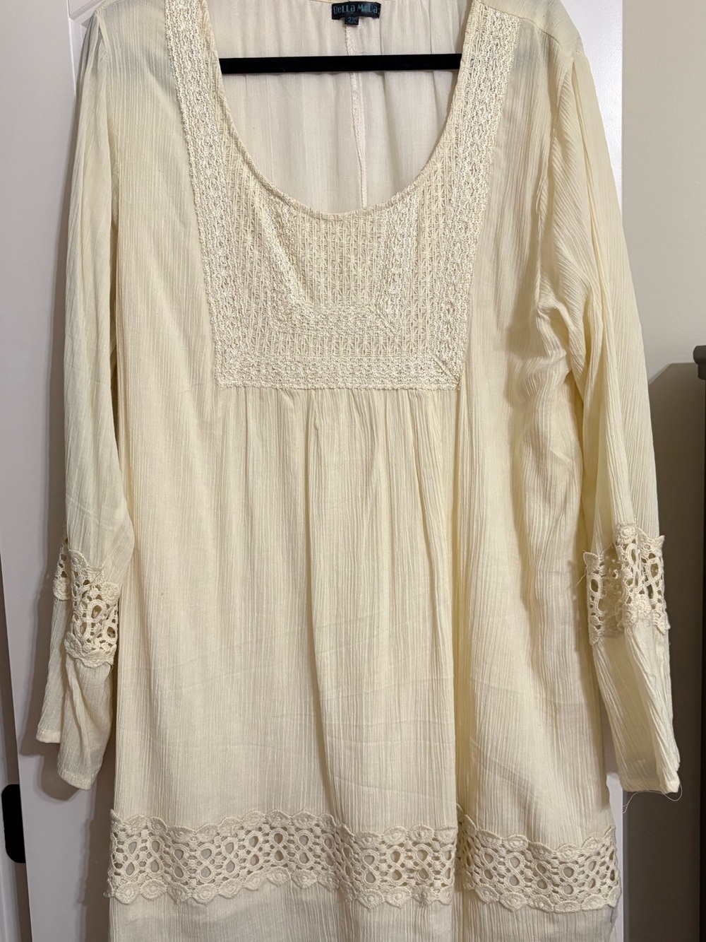 Cream Crochet-Trim Peasant Dress